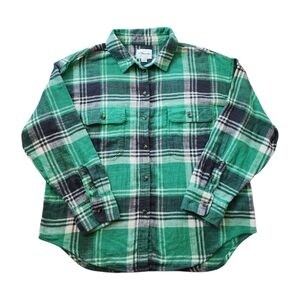 American Eagle Flannel Shirt Womens M Green Black Plaid Long Sleeve Button Up